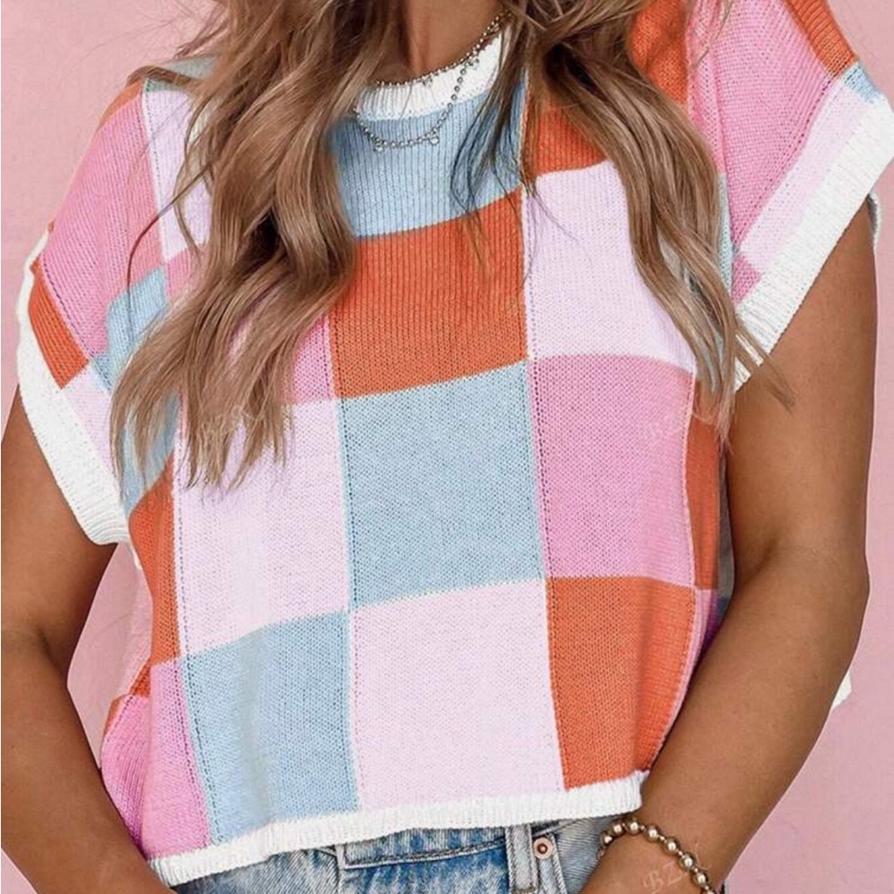 Colorful Checkered Knit Top